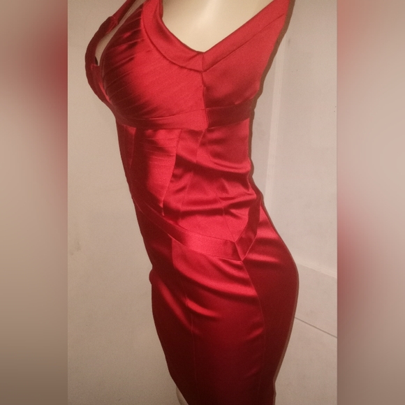 Laundry By Shelli Segal Red Hot 🔥 Size 0 Satin Cocktail Party Club Dress - Picture 5 of 9